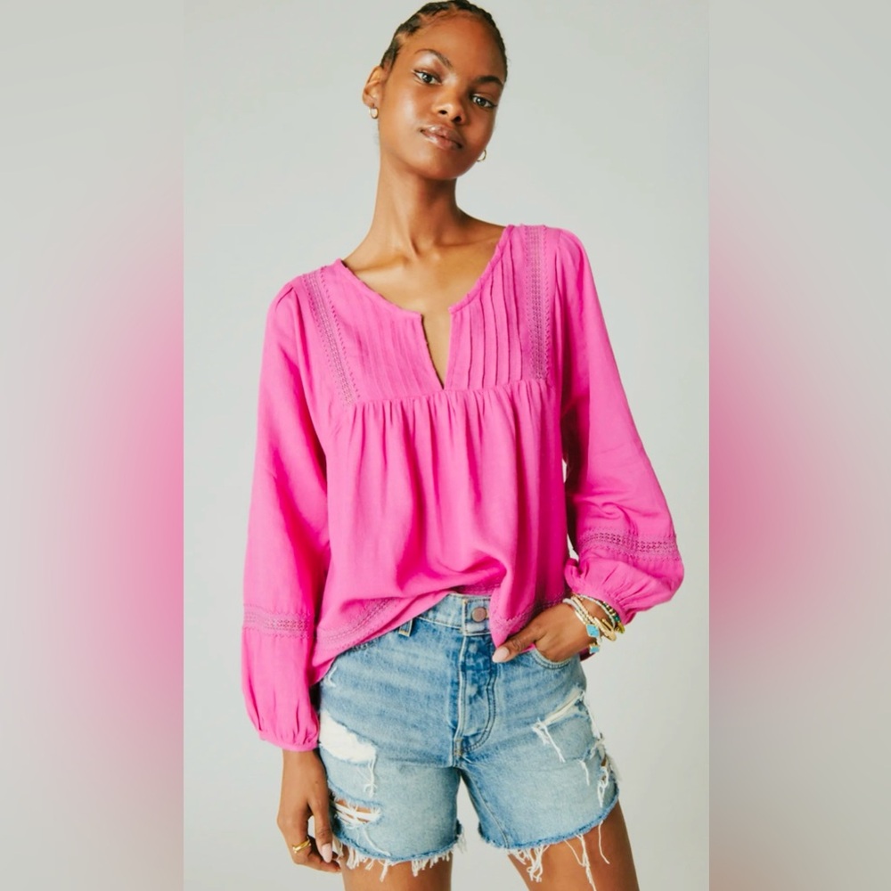 Lucky Brand Pink Blouse with Pleated Front, NWTS, Sz S
